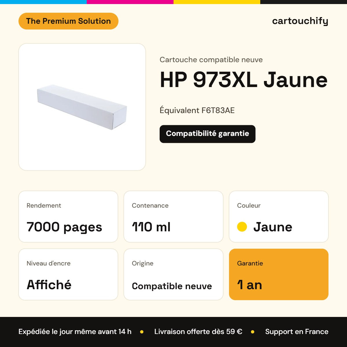 HP 973XL Cartouche Jaune compatible équivalent à F6T83AE : caractéristiques