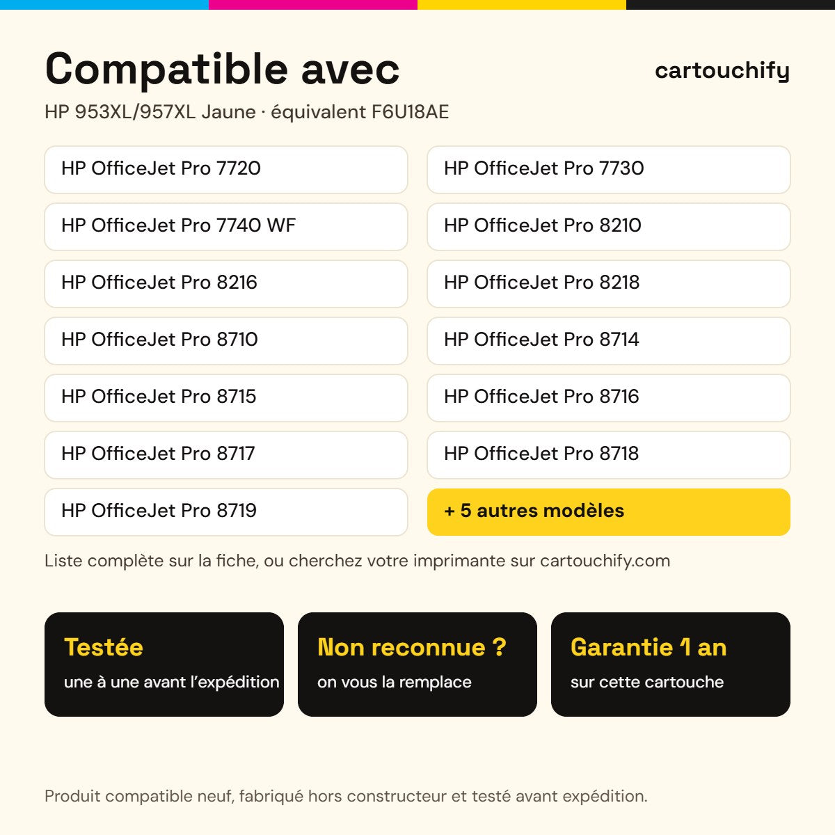 Imprimantes compatibles avec HP 953XL/957XL Cartouche Réservoir Jaune compatible
