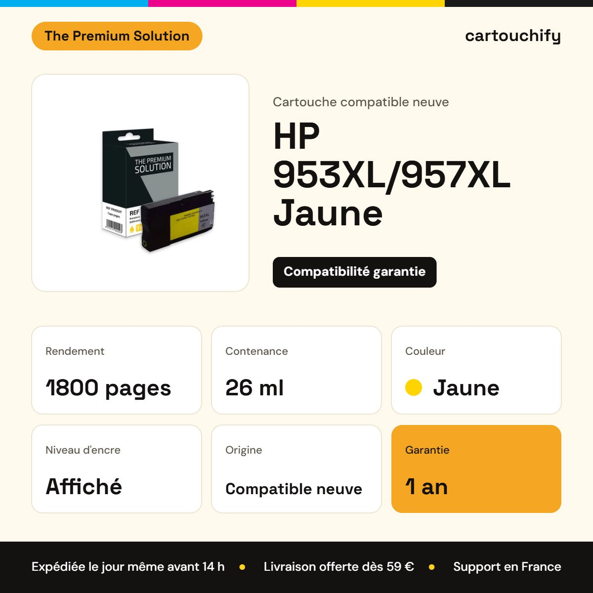 HP 953XL/957XL Cartouche Réservoir Jaune compatible : caractéristiques