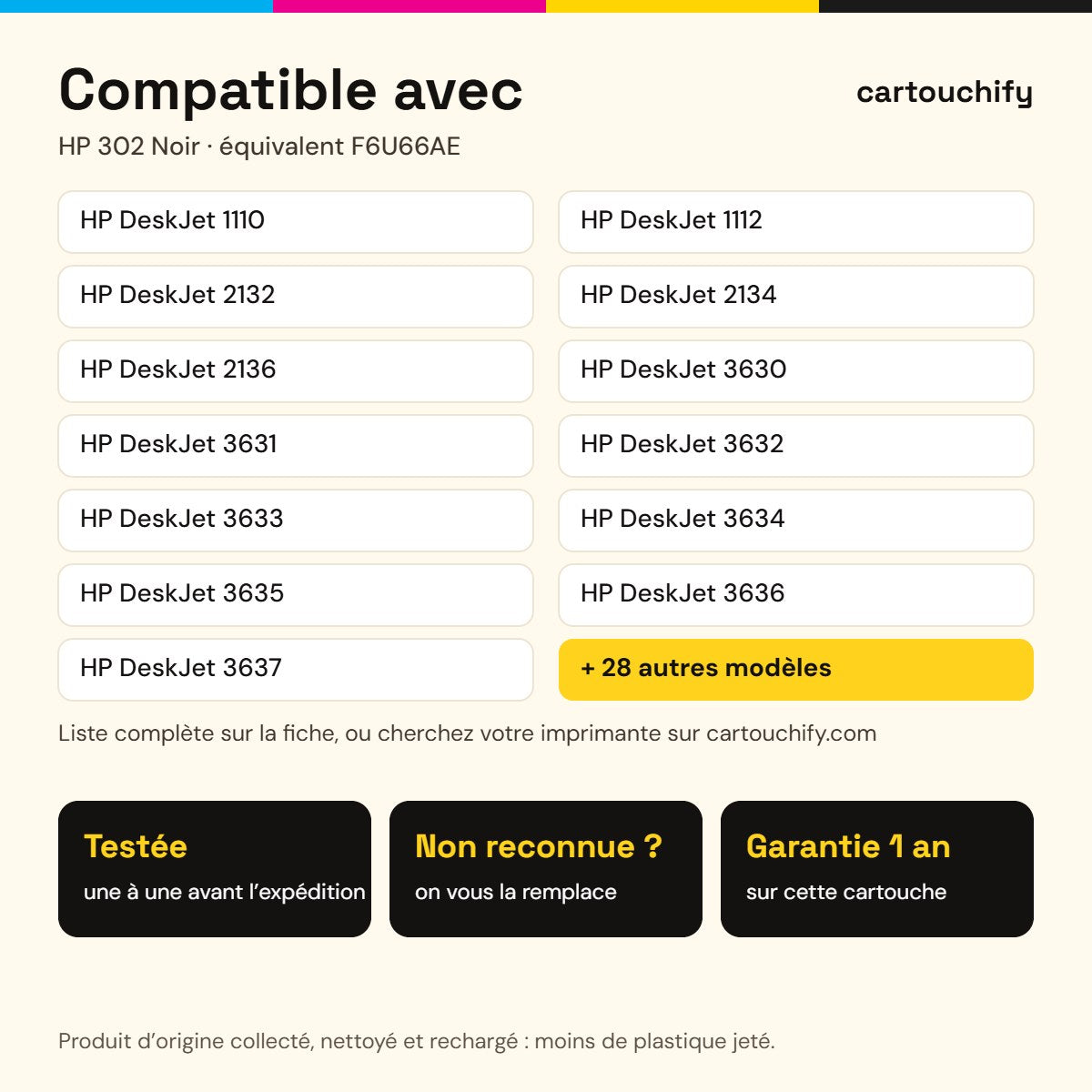 Imprimantes compatibles avec la cartouche HP 302 Noir