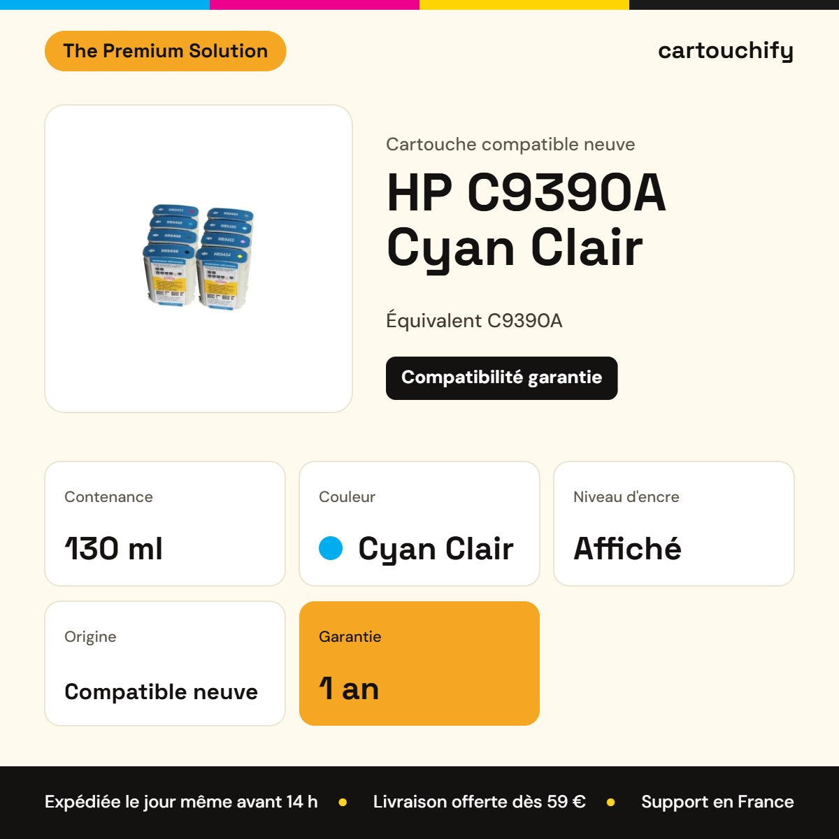 HP C9390A Cartouche Cyan Clair compatible : caractéristiques