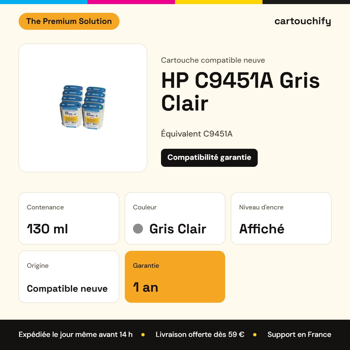 HP C9451A Cartouche Gris Clair compatible : caractéristiques