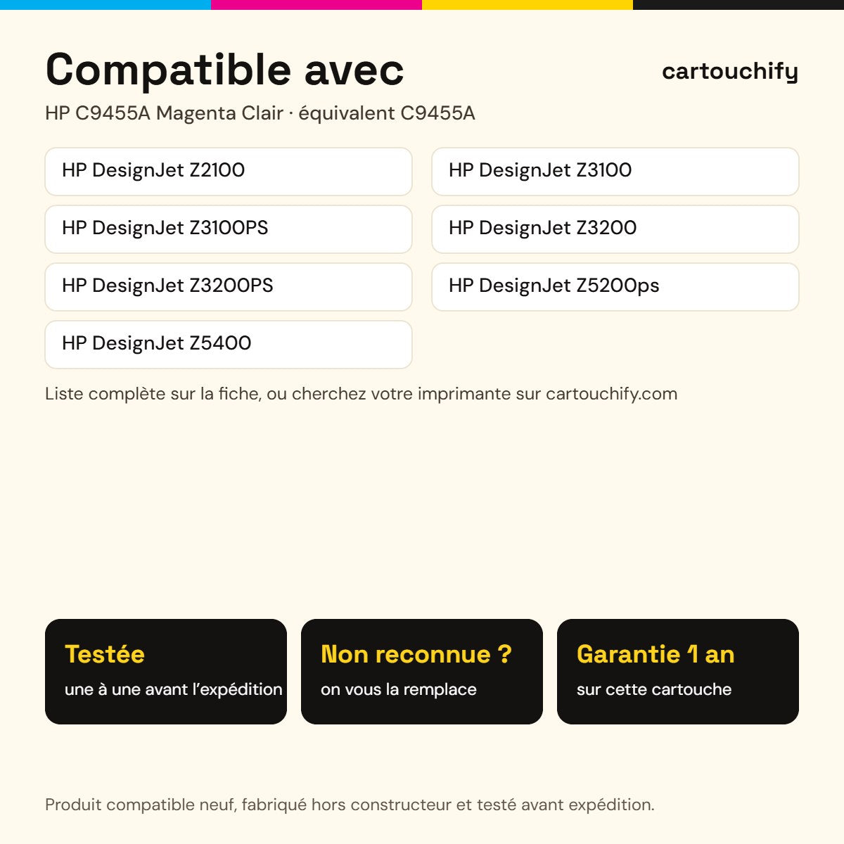 Imprimantes compatibles avec HP C9455A Cartouche Magenta Clair compatible
