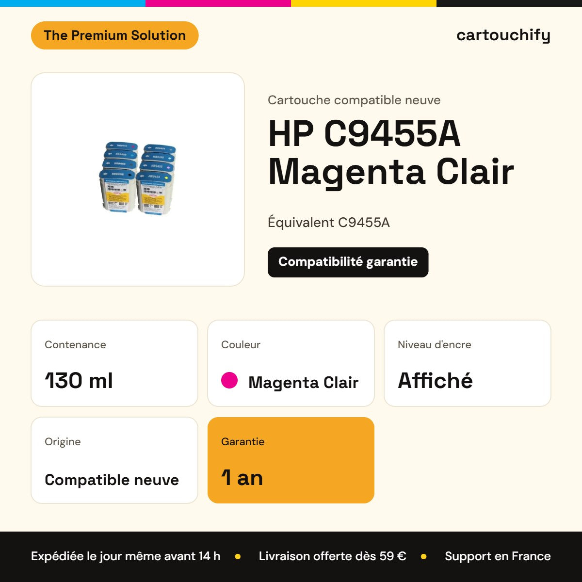 HP C9455A Cartouche Magenta Clair compatible : caractéristiques