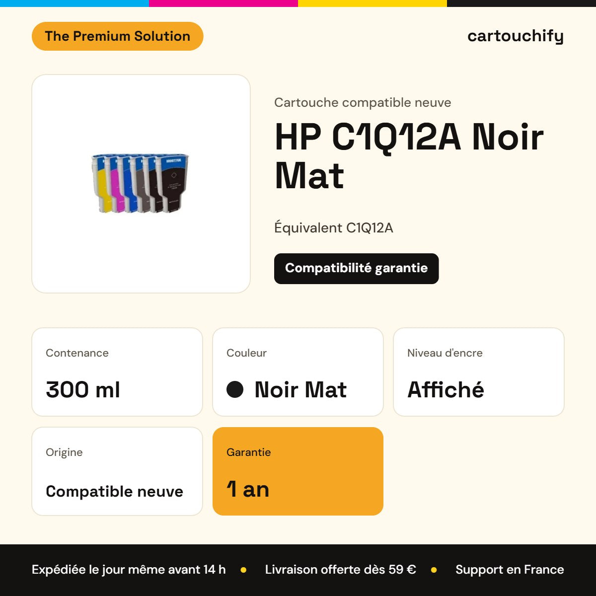 HP C1Q12A Cartouche Noir Mat compatible : caractéristiques