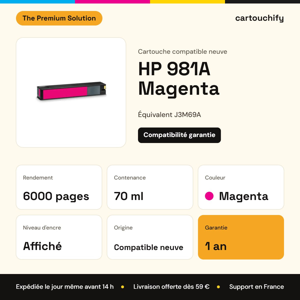 HP 981A Cartouche Magenta compatible équivalent à J3M69A : caractéristiques