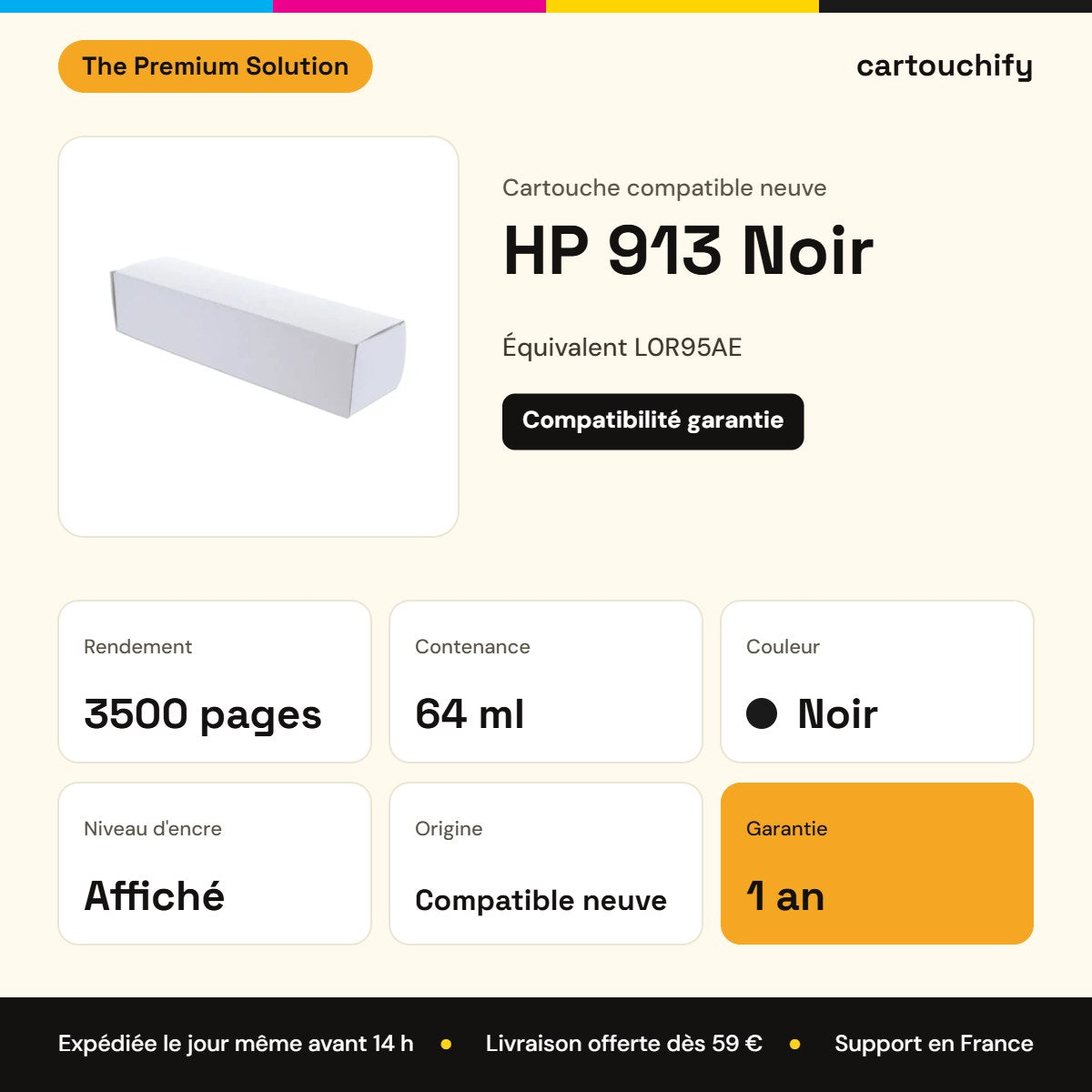 HP 913 Cartouche Noir compatible équivalent à L0R95AE : caractéristiques
