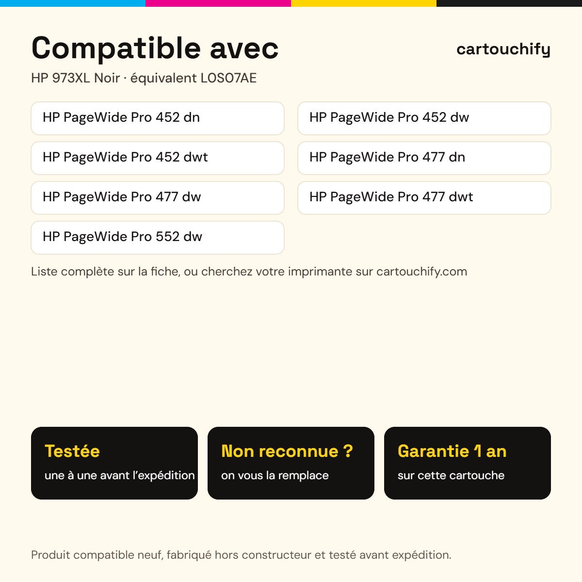 Imprimantes compatibles avec HP 973XL Cartouche Noir compatible équivalent à L0S07AE