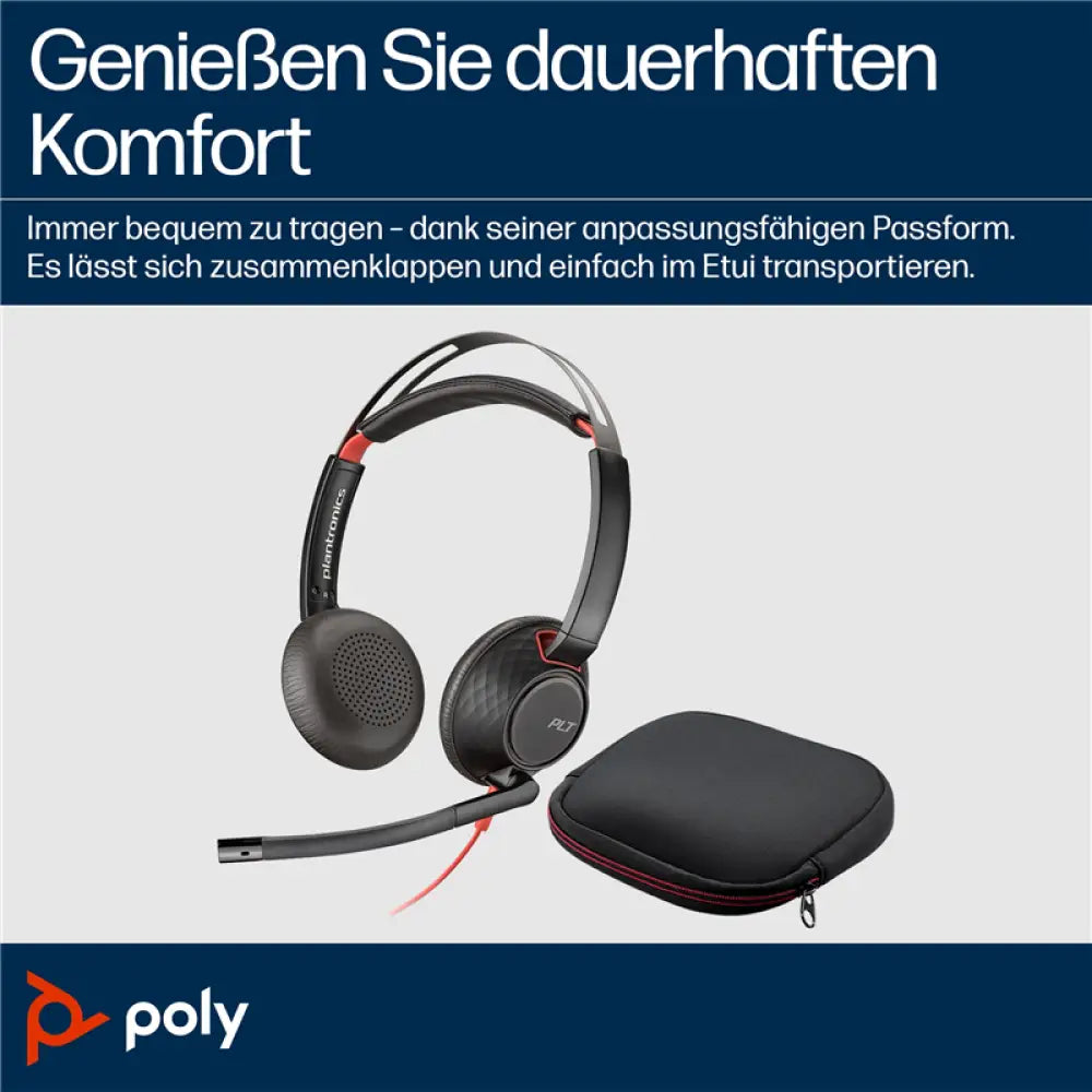 HP Poly Blackwire 5220 Casque stéréo USB-C + prise 3,5 mm + adaptateur USB-C/A Noir(e) (8X231AA) - audio