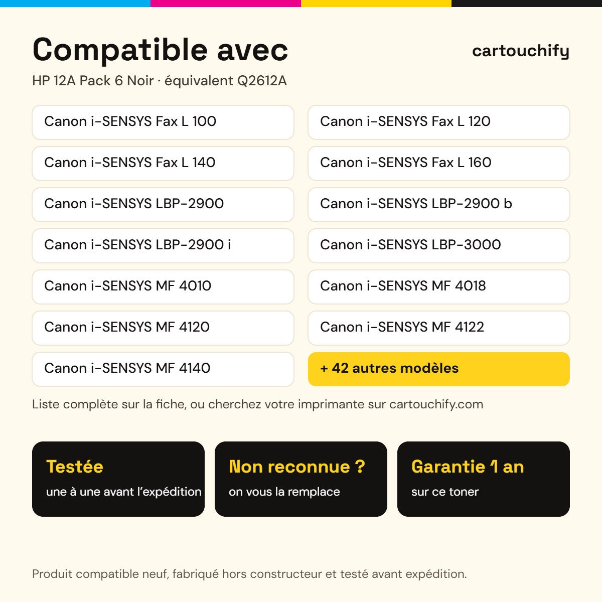 Imprimantes compatibles avec HP 12A Toner Pack 6 Noir compatible équivalent à Q2612A, 103, 303
