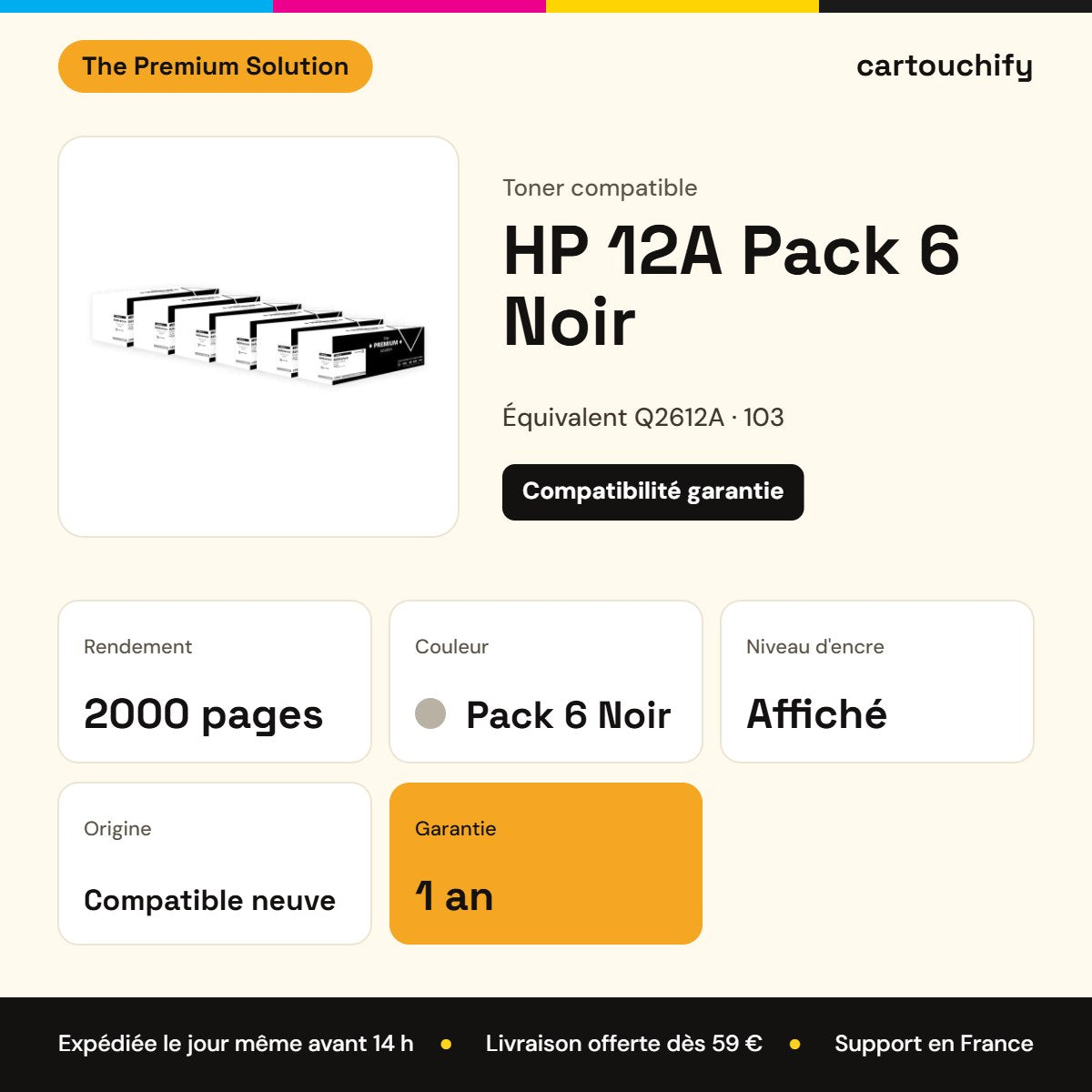 HP 12A Toner Pack 6 Noir compatible équivalent à Q2612A, 103, 303 : caractéristiques
