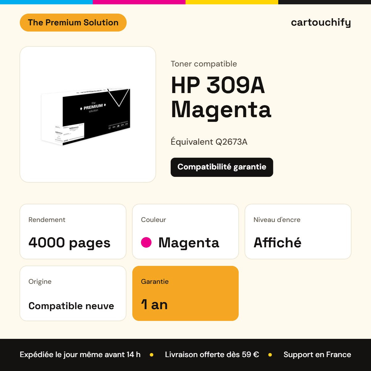 HP 309A Toner Magenta compatible équivalent à Q2673A : caractéristiques