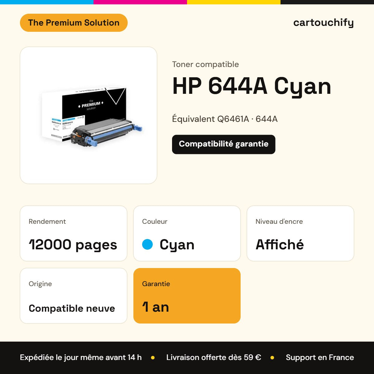 HP 644A Toner Cyan compatible équivalent à Q6461A : caractéristiques