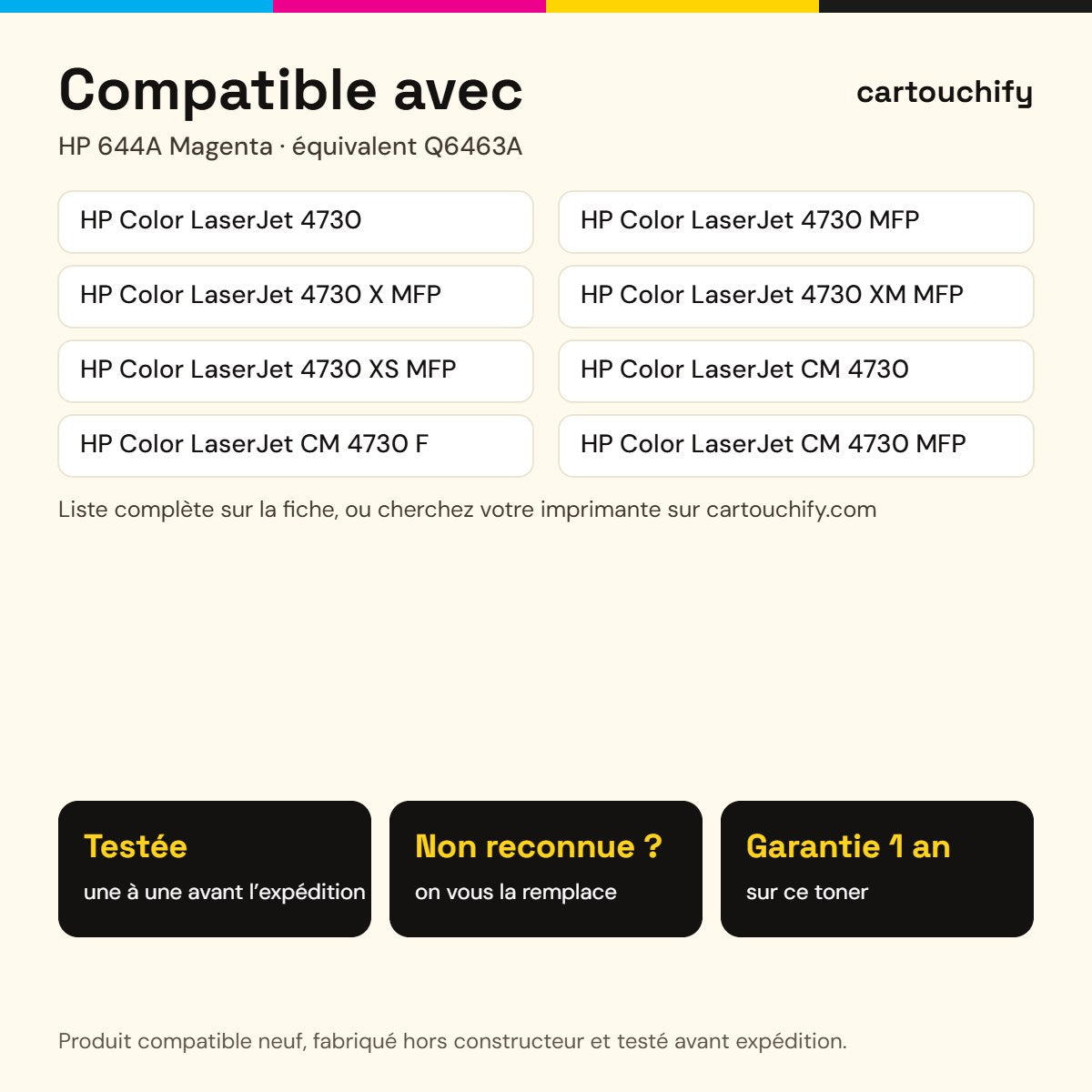 Imprimantes compatibles avec HP 644A Toner Magenta compatible équivalent à Q6463A