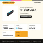 HP 982 Cartouche Cyan compatible équivalent à T0B27A : caractéristiques