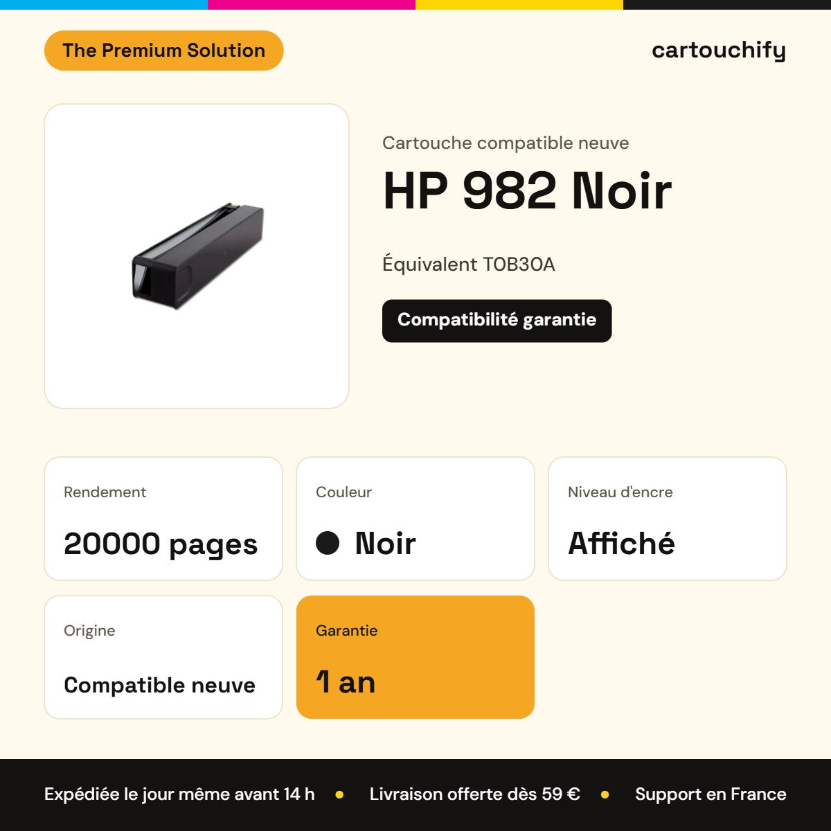 HP 982 Cartouche Noir compatible équivalent à T0B30A : caractéristiques