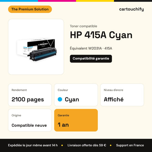 HP 415A Toner Cyan compatible équivalent à W2031A : caractéristiques