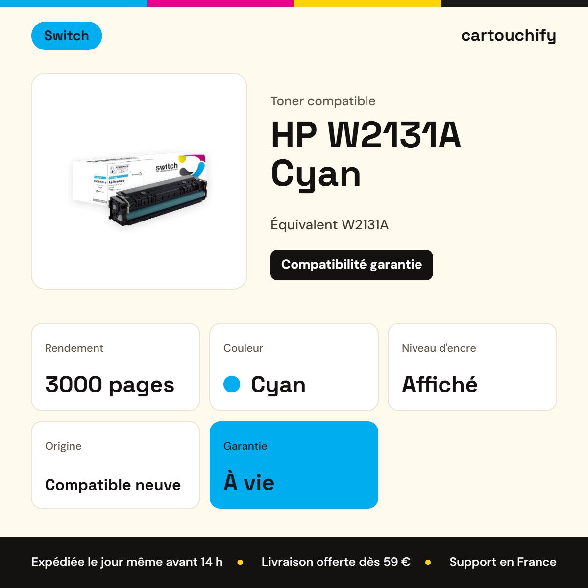 HP W2131A Toner Cyan compatible · Switch : caractéristiques