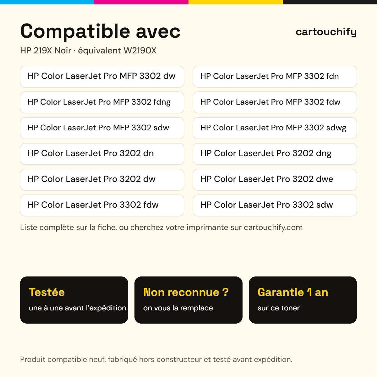Imprimantes compatibles avec HP 219X Toner Noir compatible équivalent à W2190X