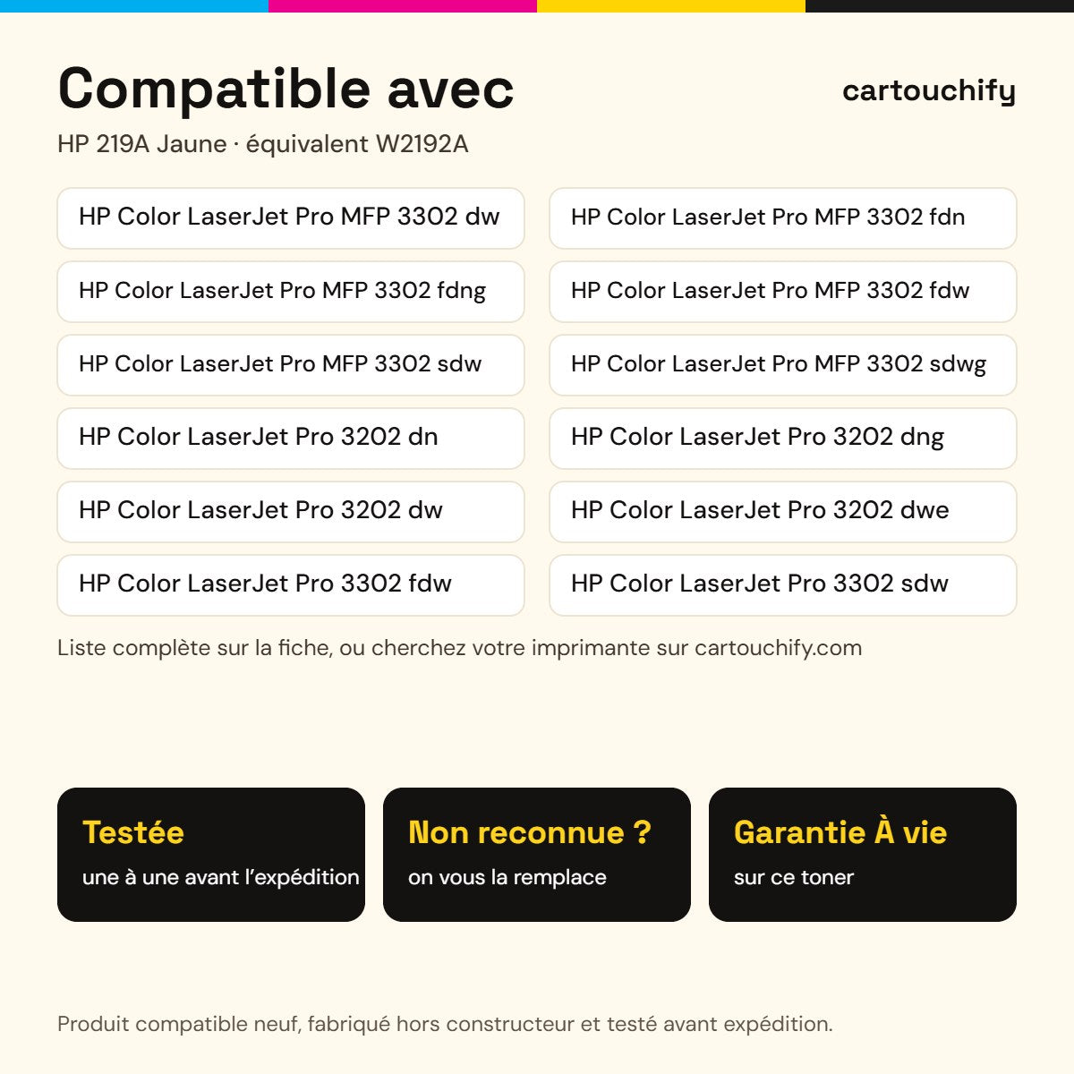 Imprimantes compatibles avec HP 219A Toner Jaune compatible équivalent à W2192A · Switch