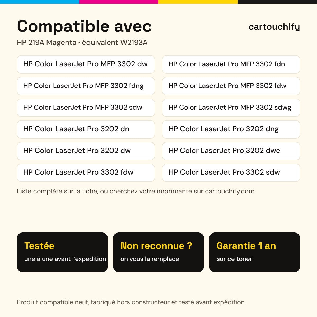 Imprimantes compatibles avec HP 219A Toner Magenta compatible équivalent à W2193A