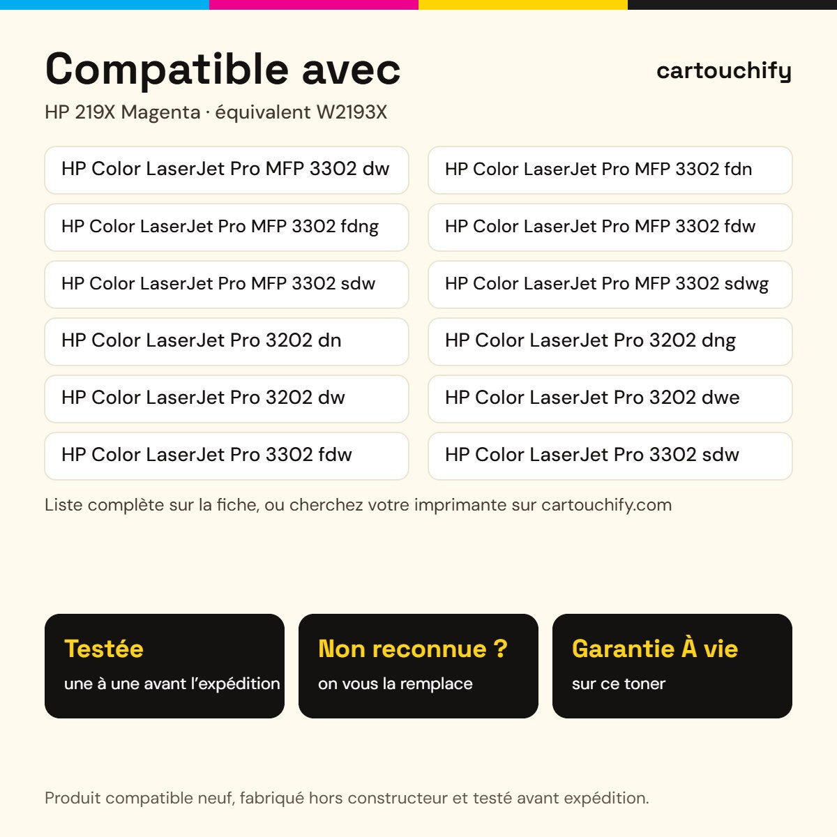 Imprimantes compatibles avec HP 219X Toner Magenta compatible équivalent à W2193X · Switch