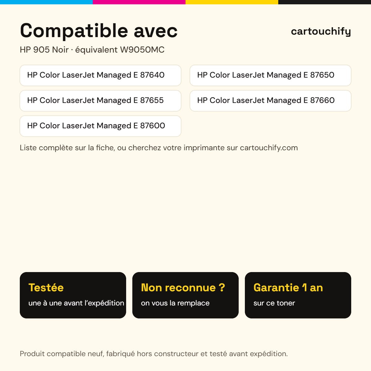 Imprimantes compatibles avec HP 905 Toner Noir compatible équivalent à W9050MC