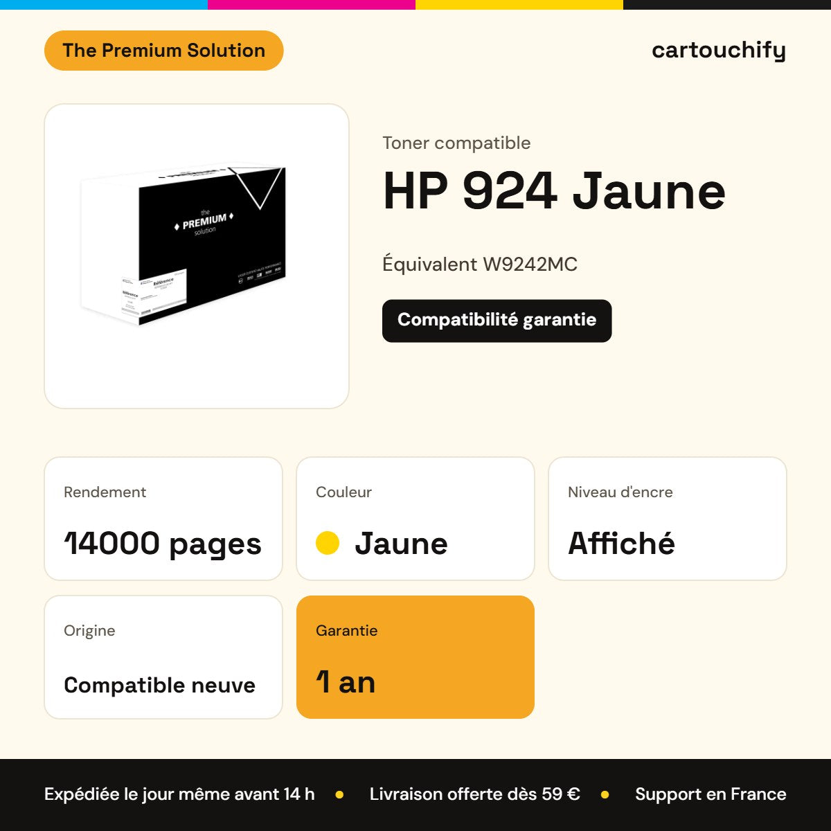 HP 924 Toner Jaune compatible équivalent à W9242MC : caractéristiques