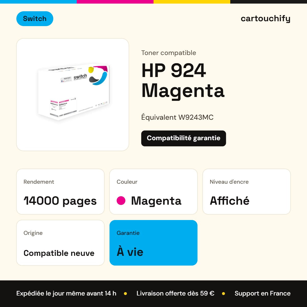HP 924 Toner Magenta compatible équivalent à W9243MC · Switch : caractéristiques