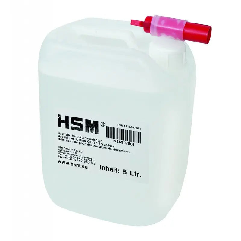 HSM, Huile spéciale pour bloc de coupe bidon 5 litres - Équipement bureau > Sécurité documents