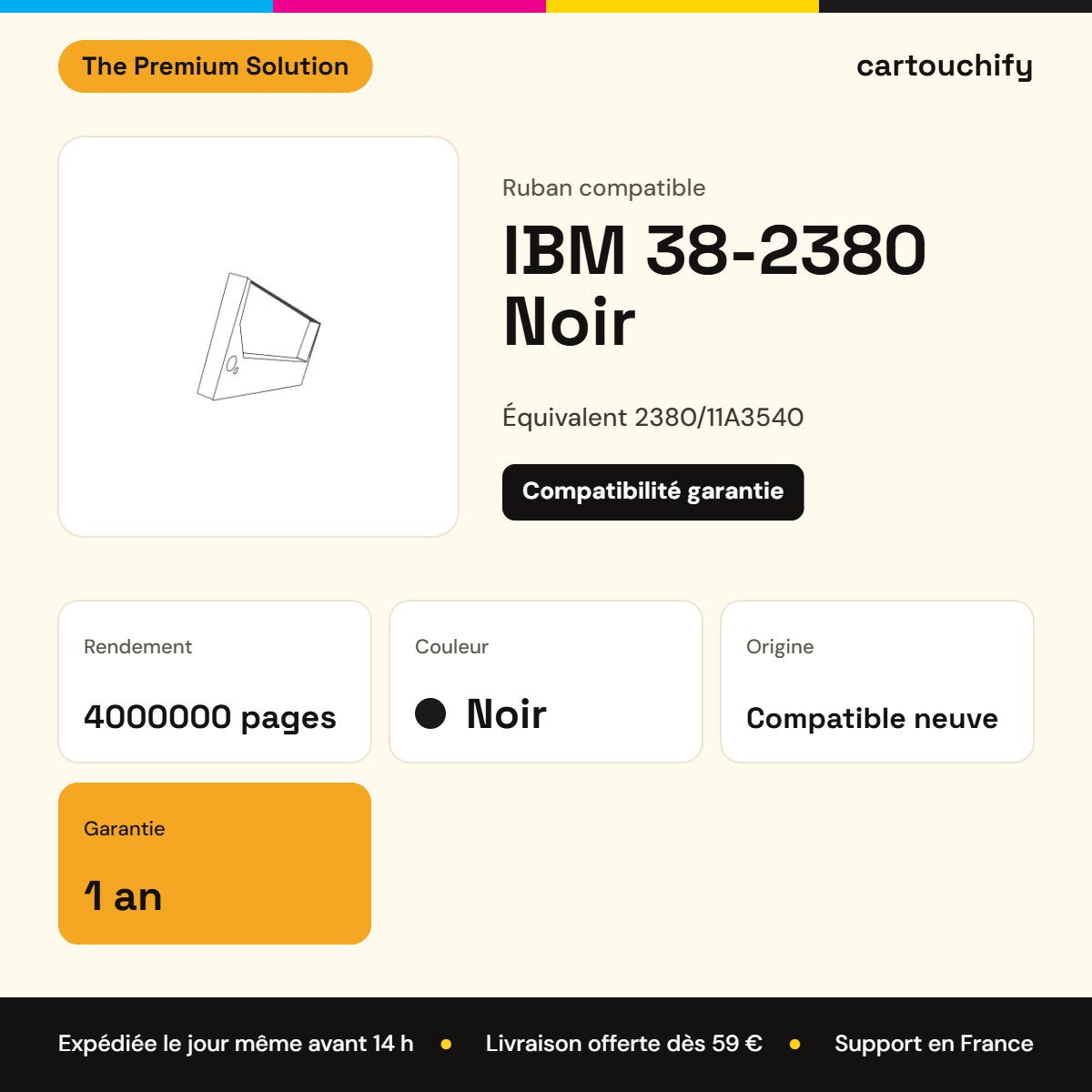 IBM 38-2380 Ruban Noir compatible équivalent à 2380, 11A3540 : caractéristiques