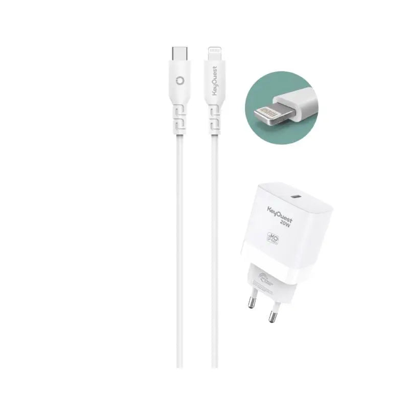 Kit Chargeur Secteur eKOgreen recyclé 20W + Câble Lightning - Blanc