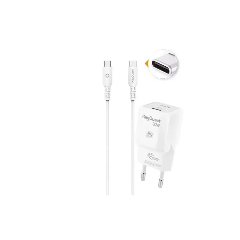 Kit Chargeur Secteur eKOgreen recyclé GaN 30W + USB-C/USB-C - Blanc