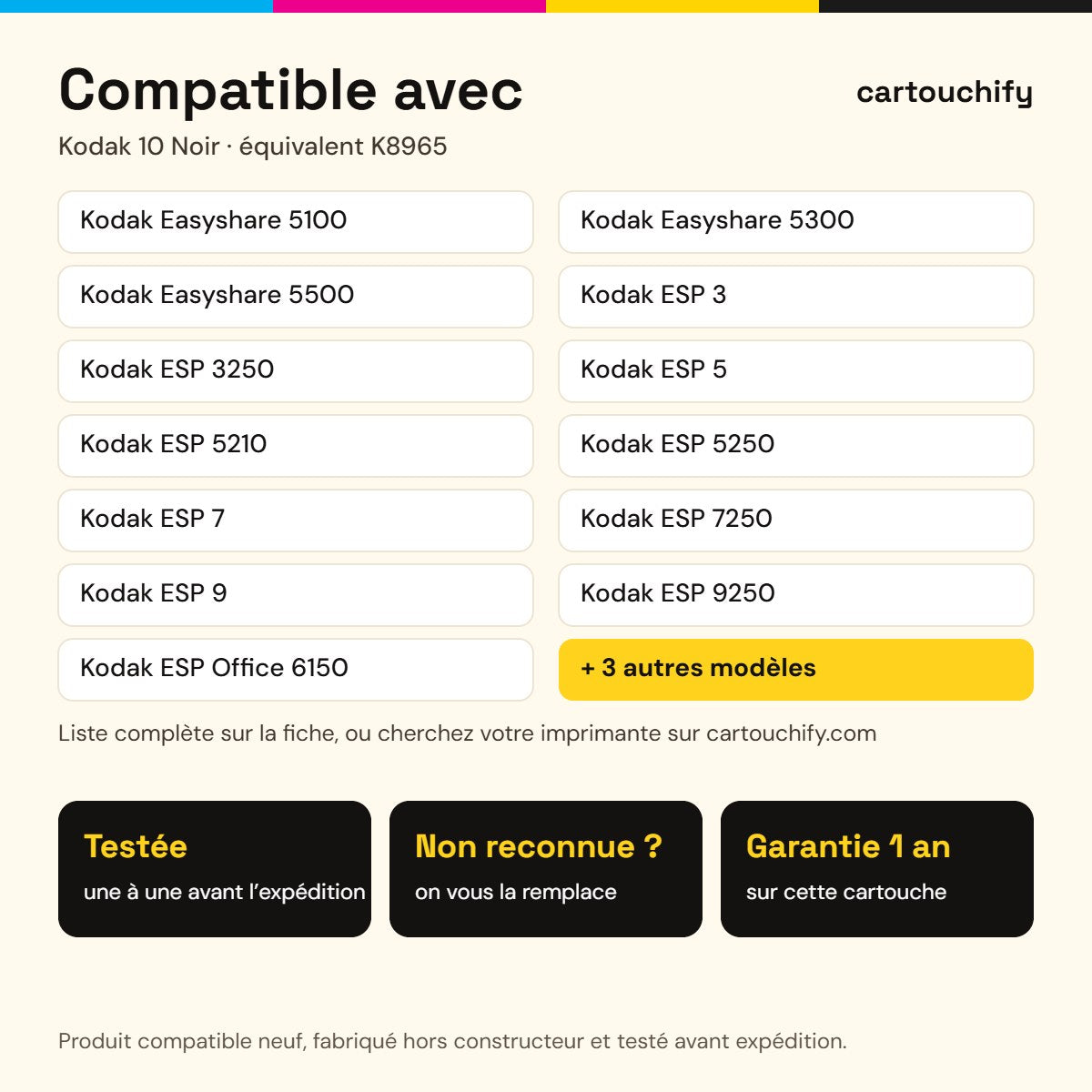 Imprimantes compatibles avec Kodak 10 Cartouche Noir compatible équivalent à K8965