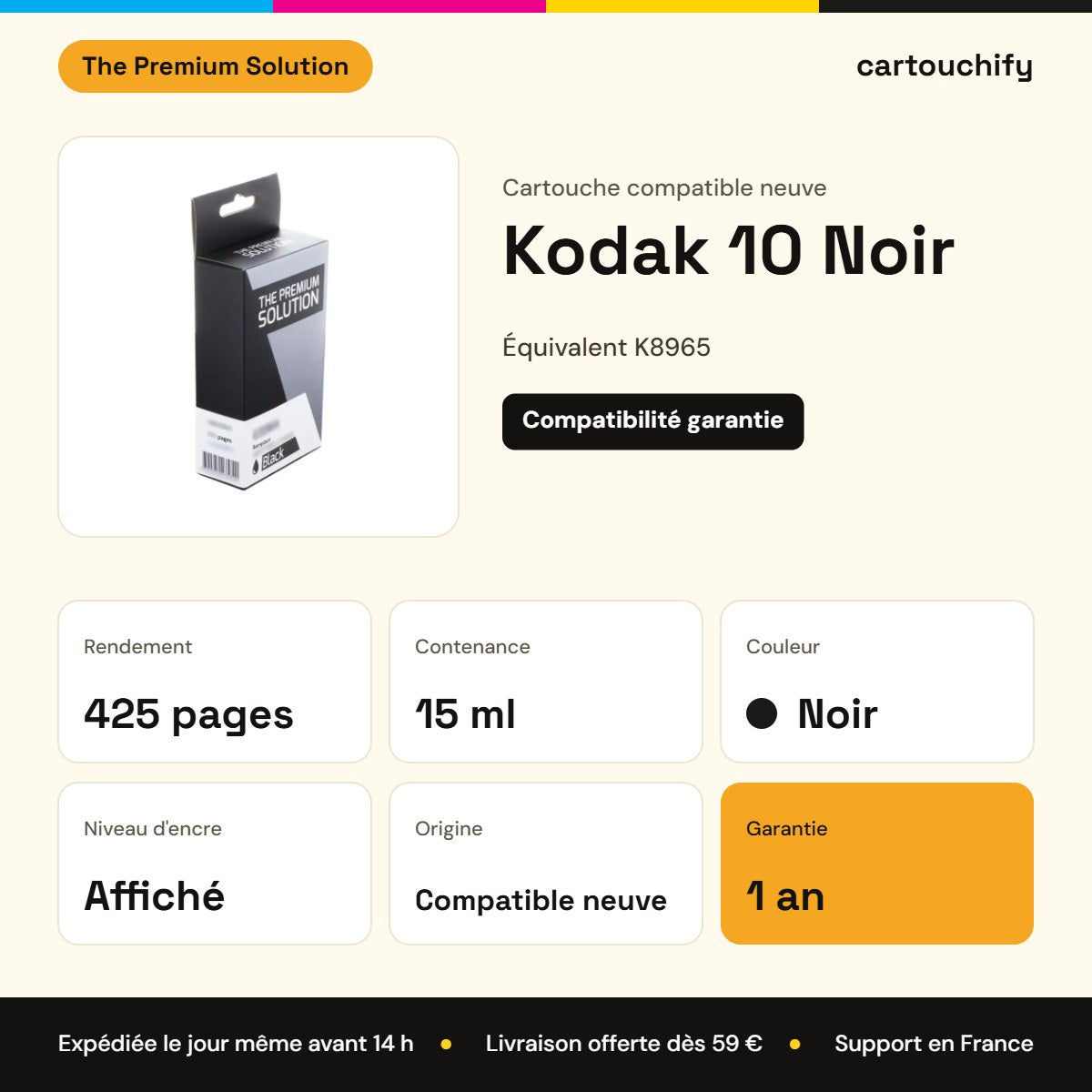 Kodak 10 Cartouche Noir compatible équivalent à K8965 : caractéristiques