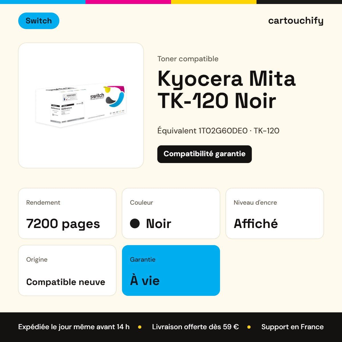 Kyocera Mita TK-120 Toner Noir compatible équivalent à 1T02G60DE0 · Switch : caractéristiques