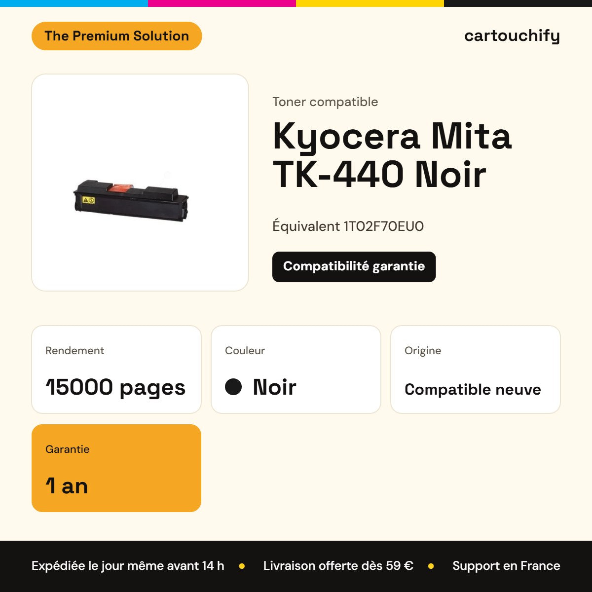 Kyocera Mita TK-440 Toner Noir compatible équivalent à 1T02F70EU0 · Premier Prix : caractéristiques