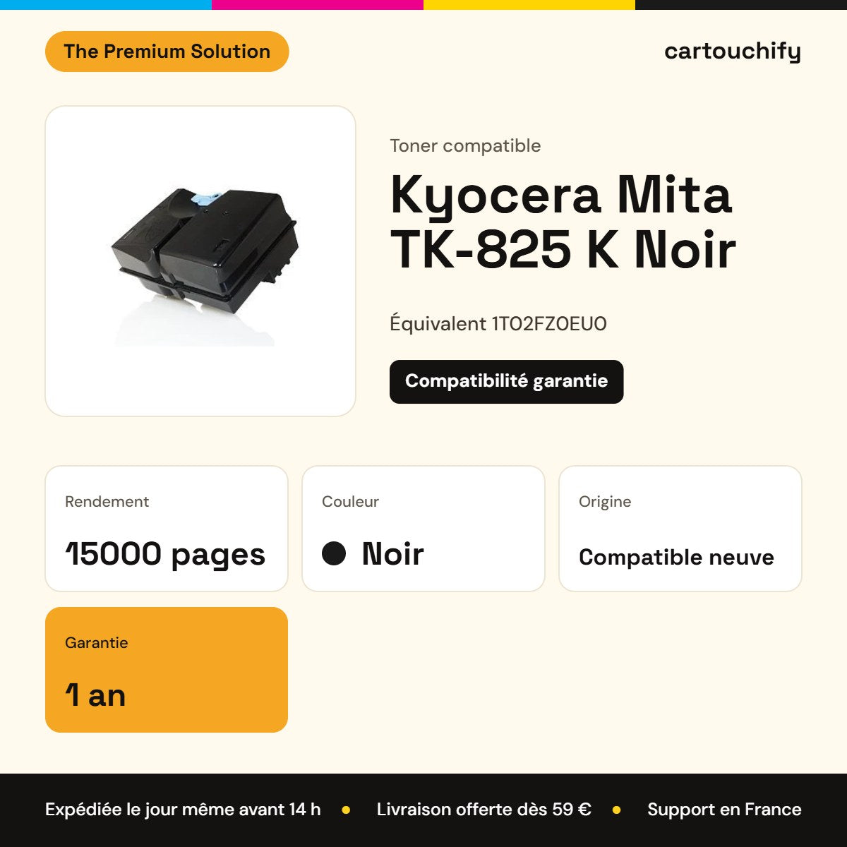 Kyocera Mita TK-825 K Toner Noir compatible équivalent à 1T02FZ0EU0 · Premier Prix : caractéristiques