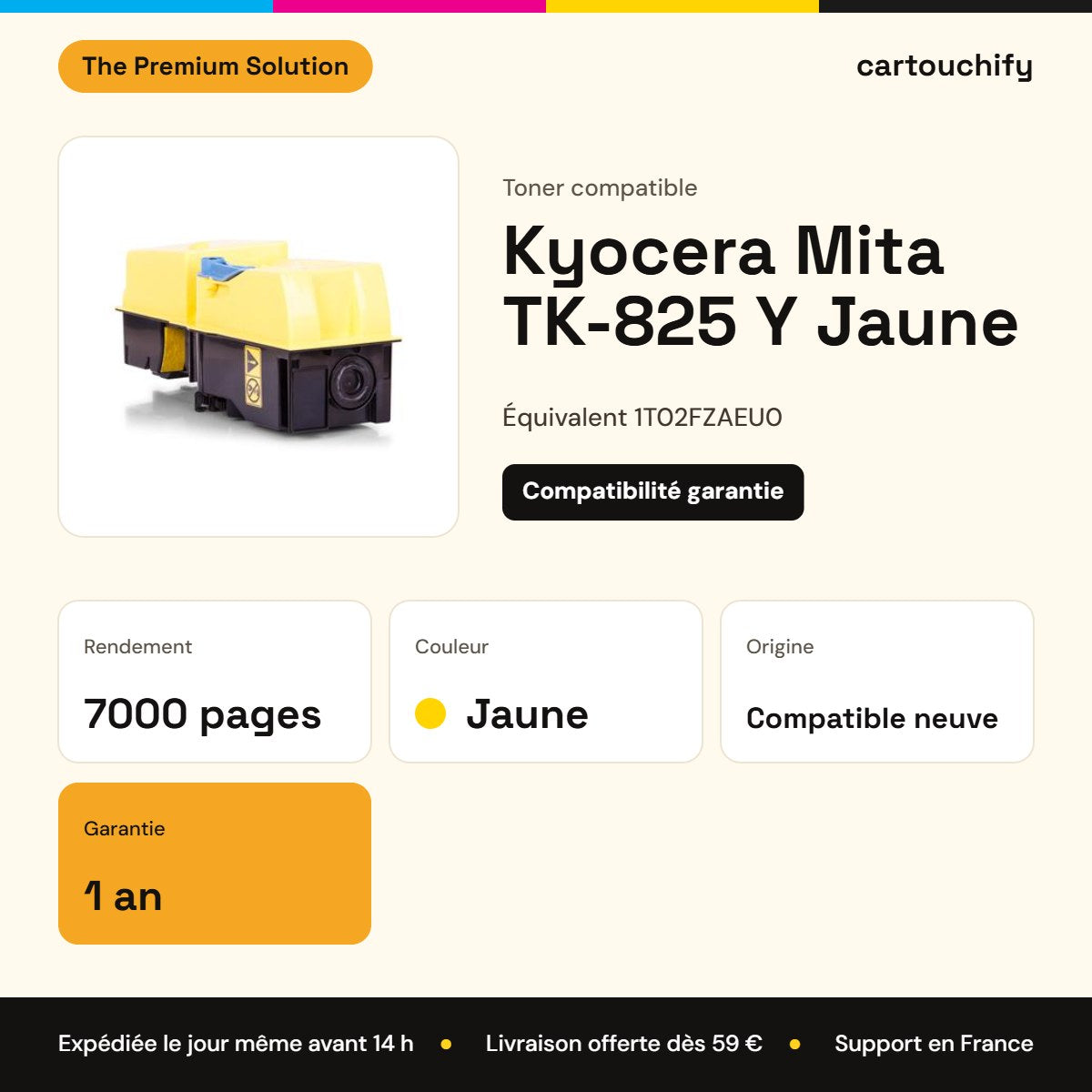 Kyocera Mita TK-825 Y Toner Jaune compatible équivalent à 1T02FZAEU0 · Premier Prix : caractéristiques
