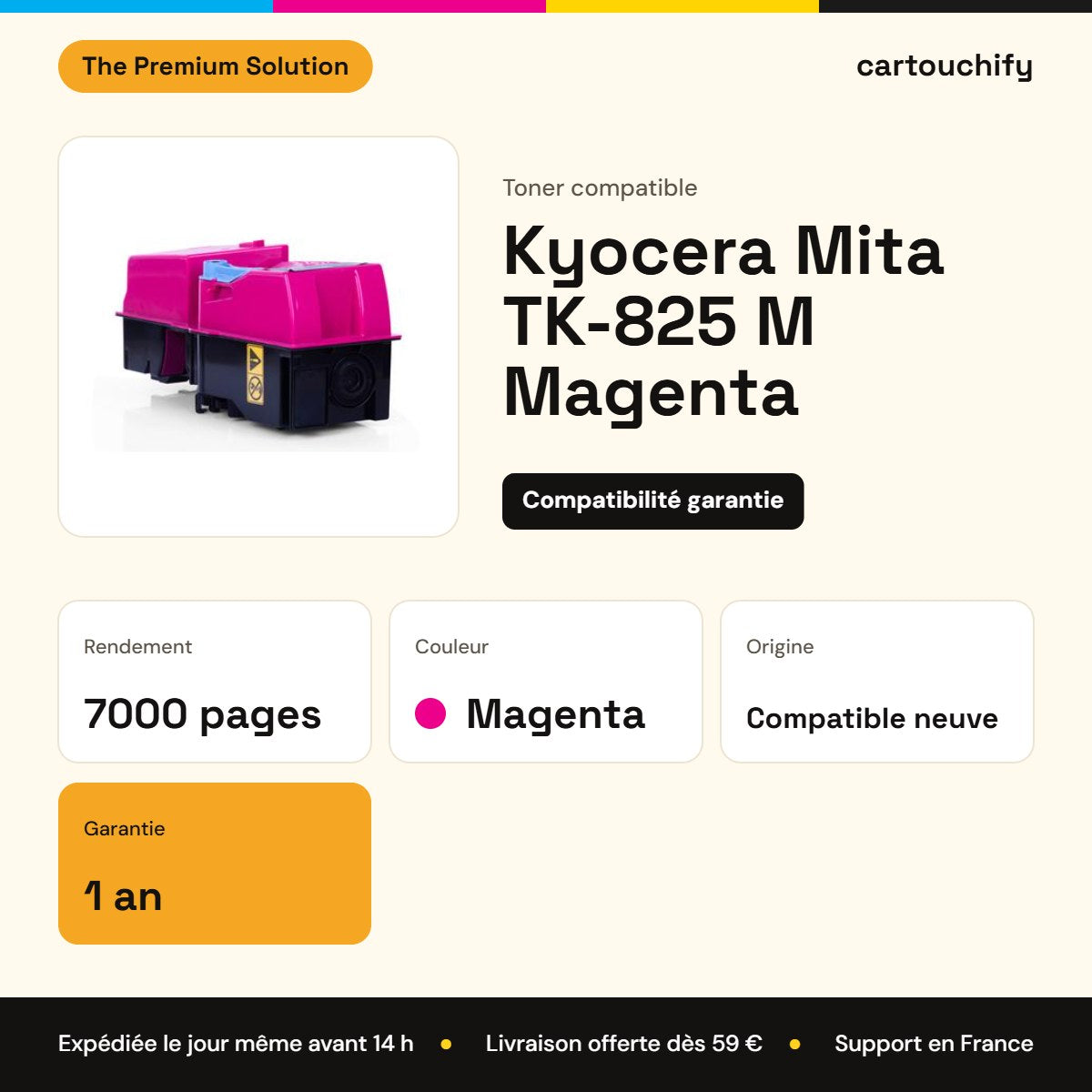 Kyocera Mita TK-825 M Toner Magenta compatible équivalent à 1T02FZBEU0 · Premier Prix : caractéristiques