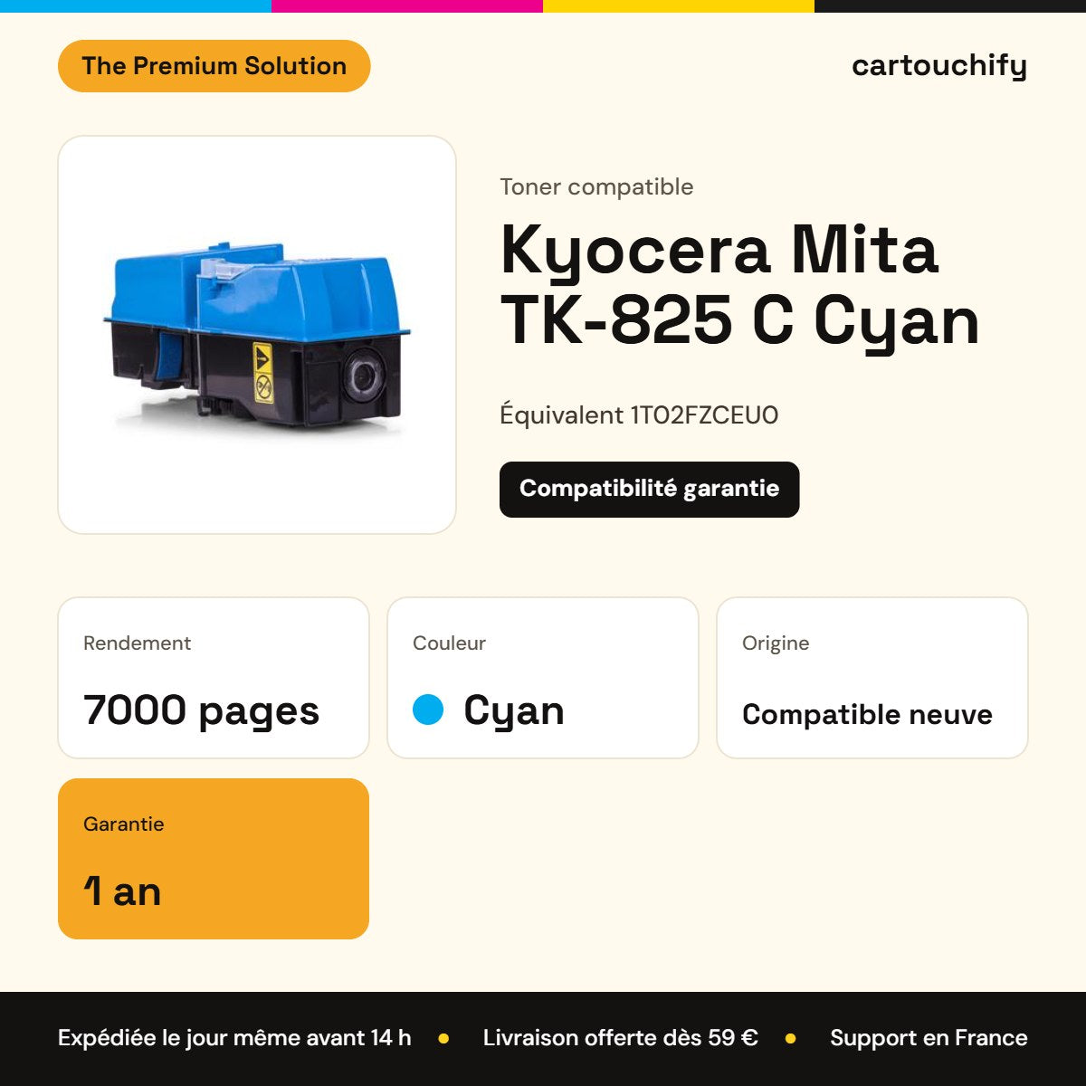 Kyocera Mita TK-825 C Toner Cyan compatible équivalent à 1T02FZCEU0 · Premier Prix : caractéristiques