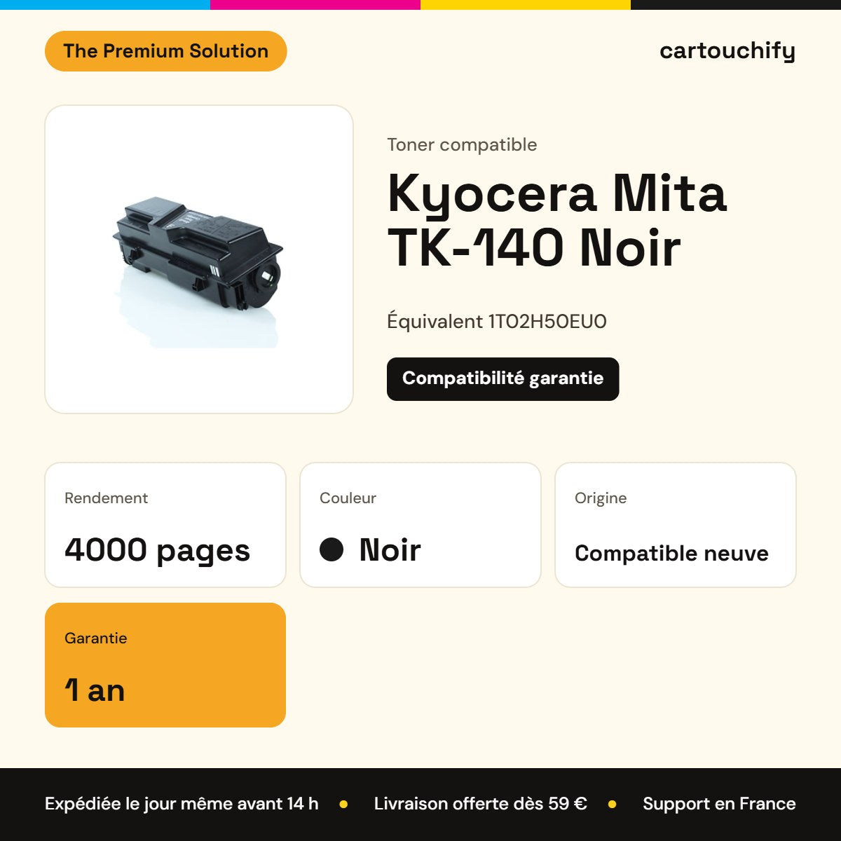 Kyocera Mita TK-140 Toner Noir compatible équivalent à 1T02H50EU0 · Premier Prix : caractéristiques