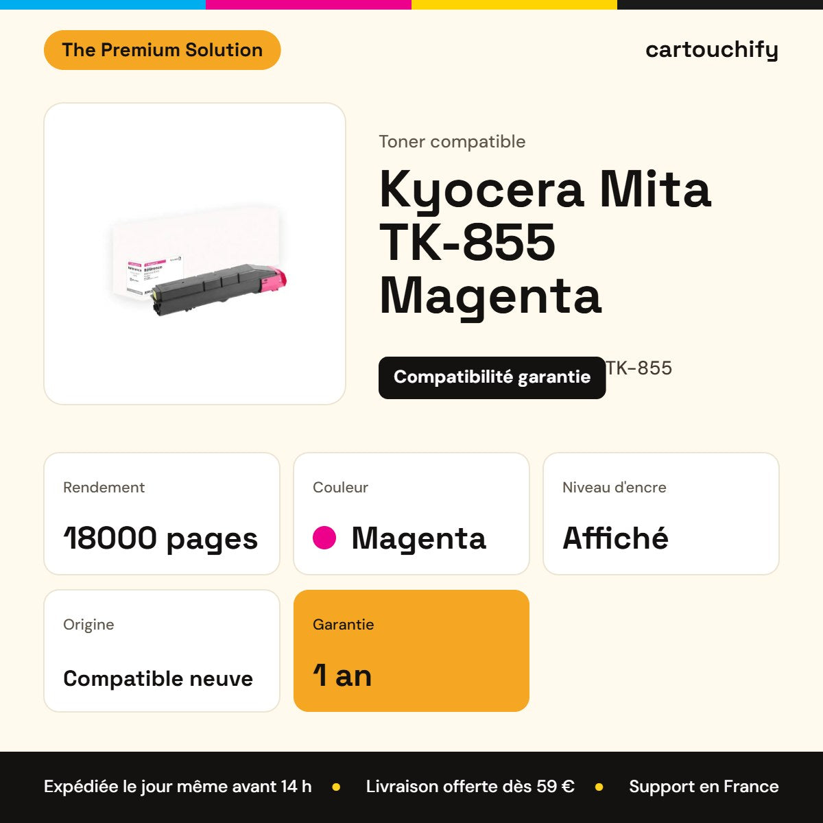 Kyocera Mita TK-855 Toner Magenta compatible équivalent à 1T02H7BEU0 : caractéristiques