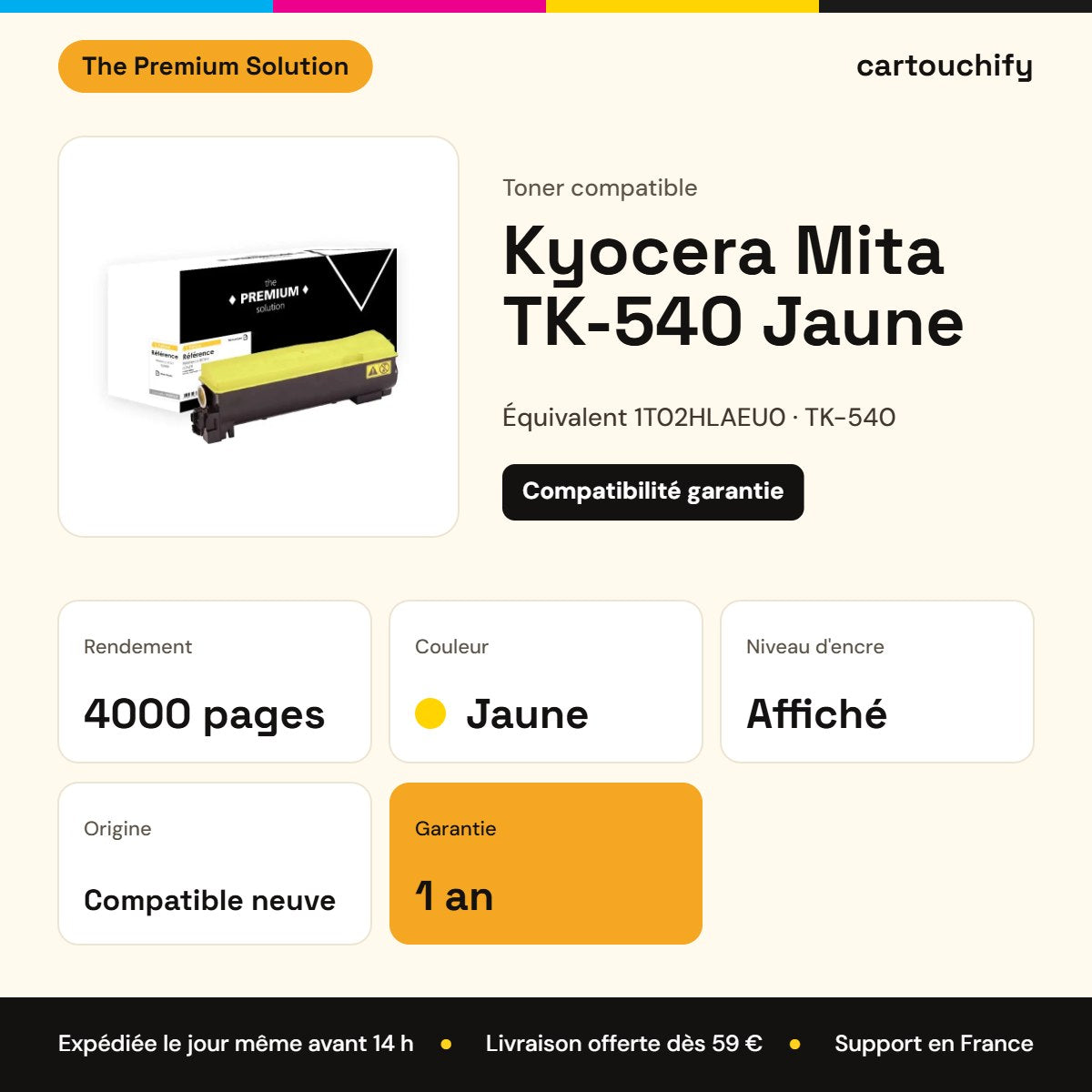 Kyocera Mita TK-540 Toner Jaune compatible équivalent à 1T02HLAEU0 : caractéristiques