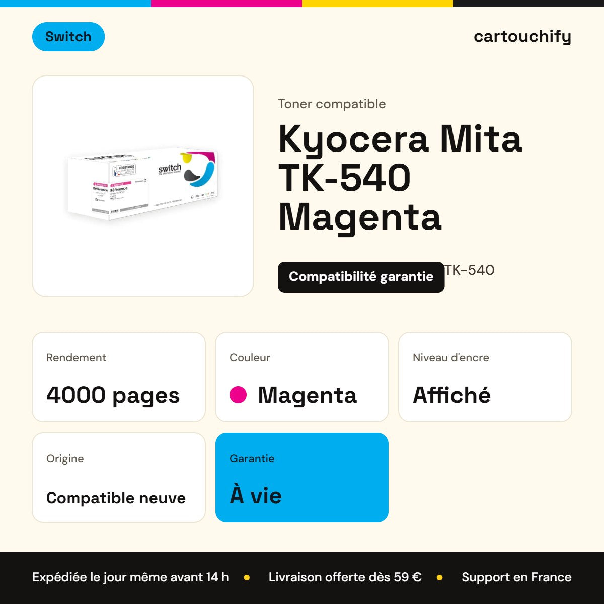 Kyocera Mita TK-540 Toner Magenta compatible équivalent à 1T02HLBEU0 · Switch : caractéristiques