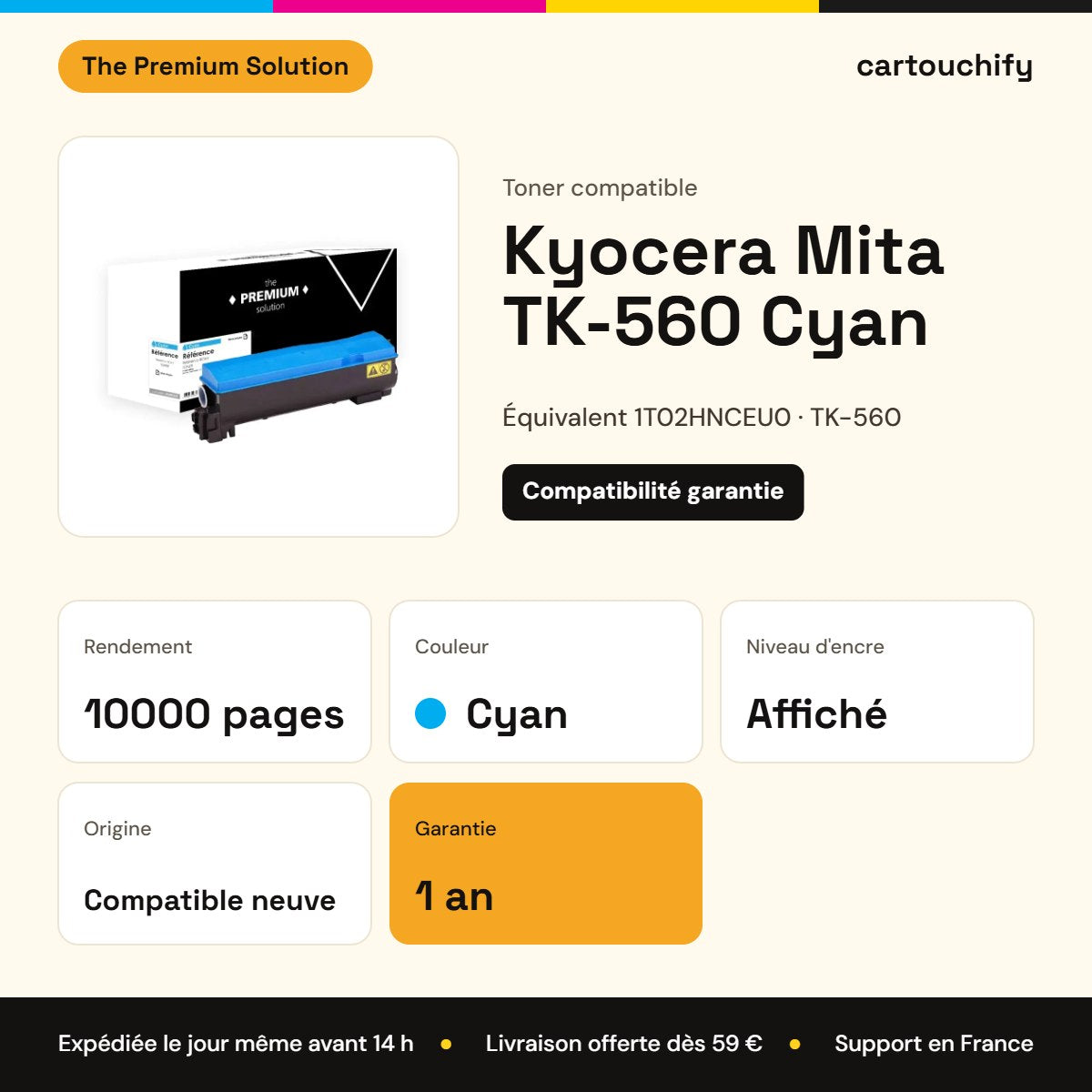 Kyocera Mita TK-560 Toner Cyan compatible équivalent à 1T02HNCEU0 : caractéristiques