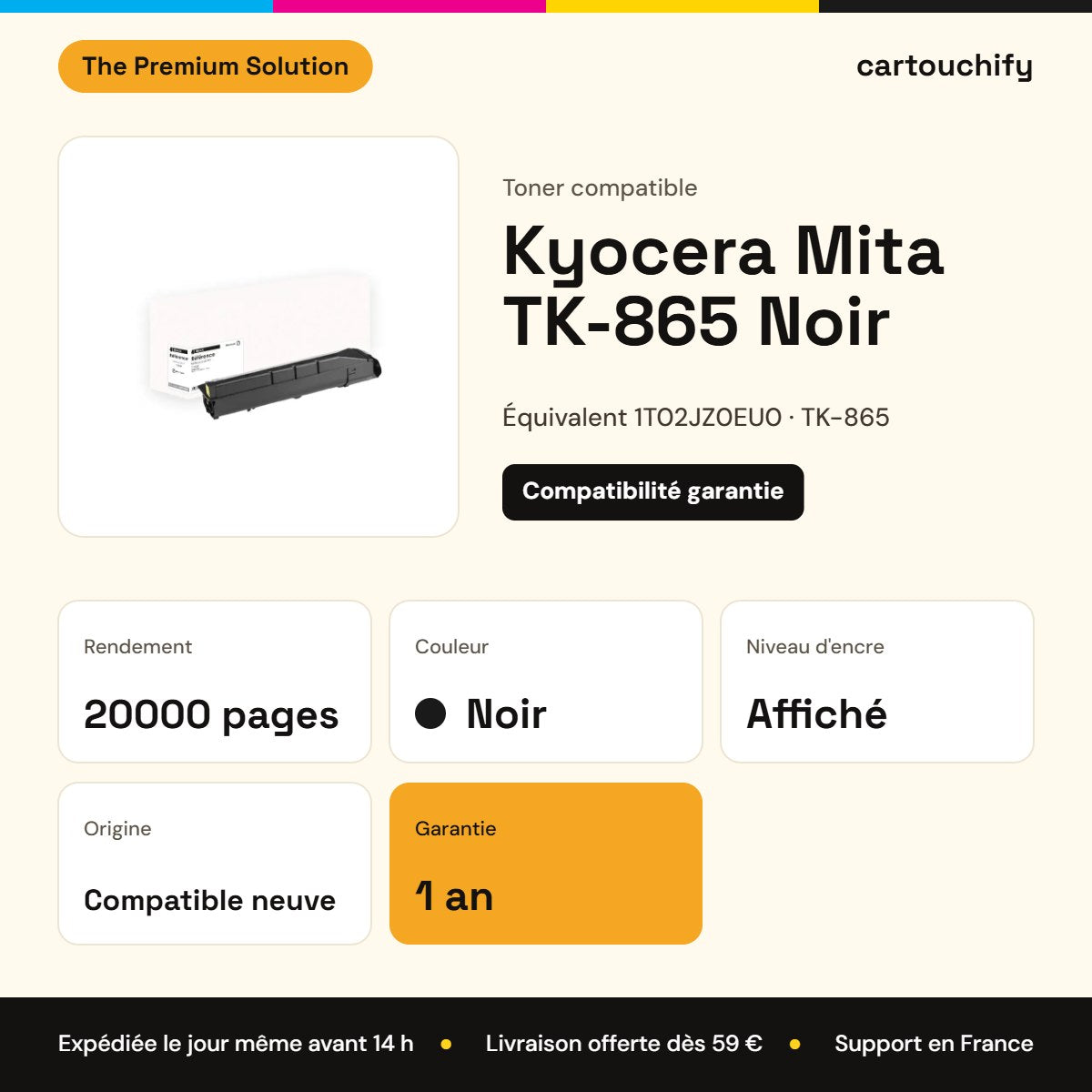 Kyocera Mita TK-865 Toner Noir compatible équivalent à 1T02JZ0EU0 : caractéristiques