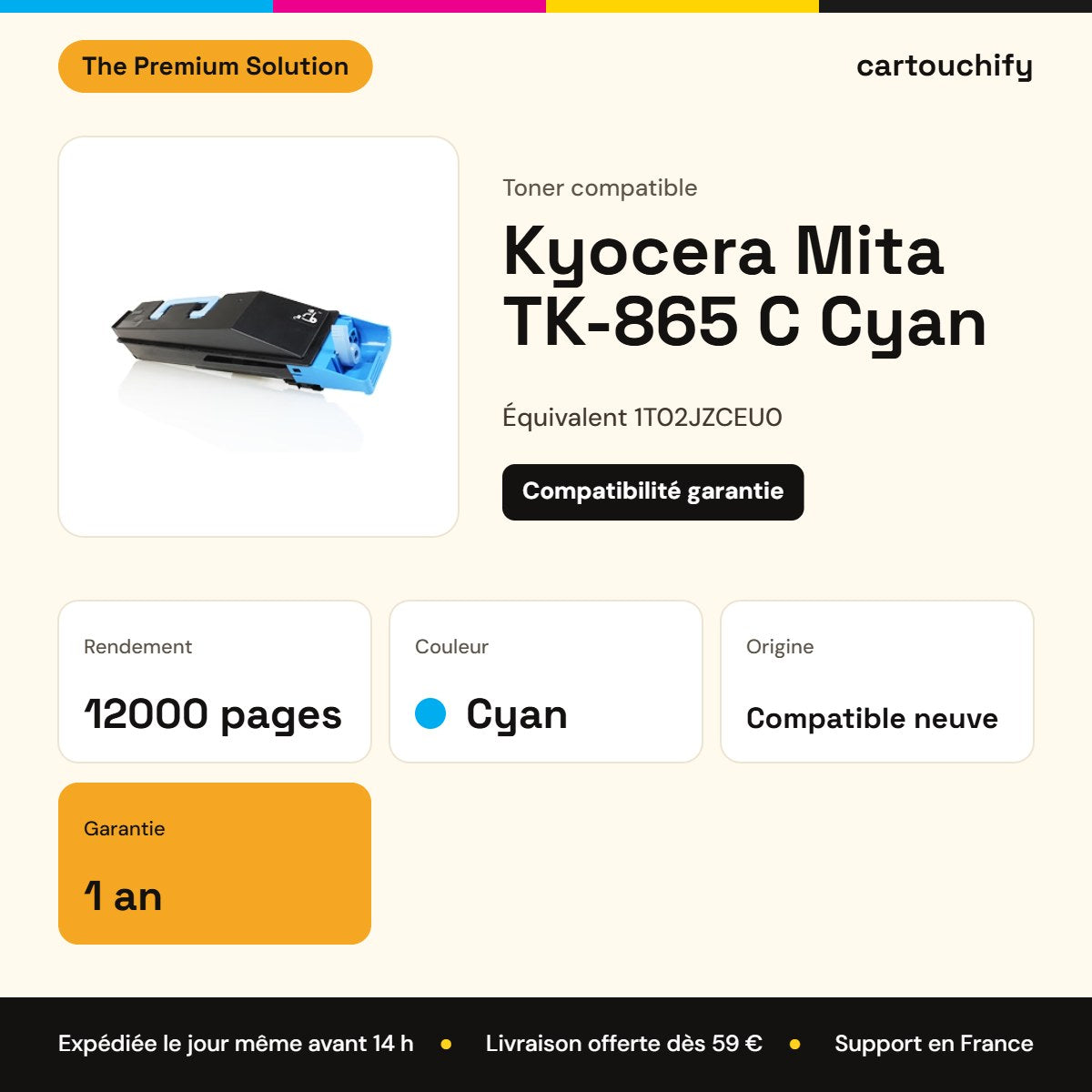 Kyocera Mita TK-865 C Toner Cyan compatible équivalent à 1T02JZCEU0 · Premier Prix : caractéristiques