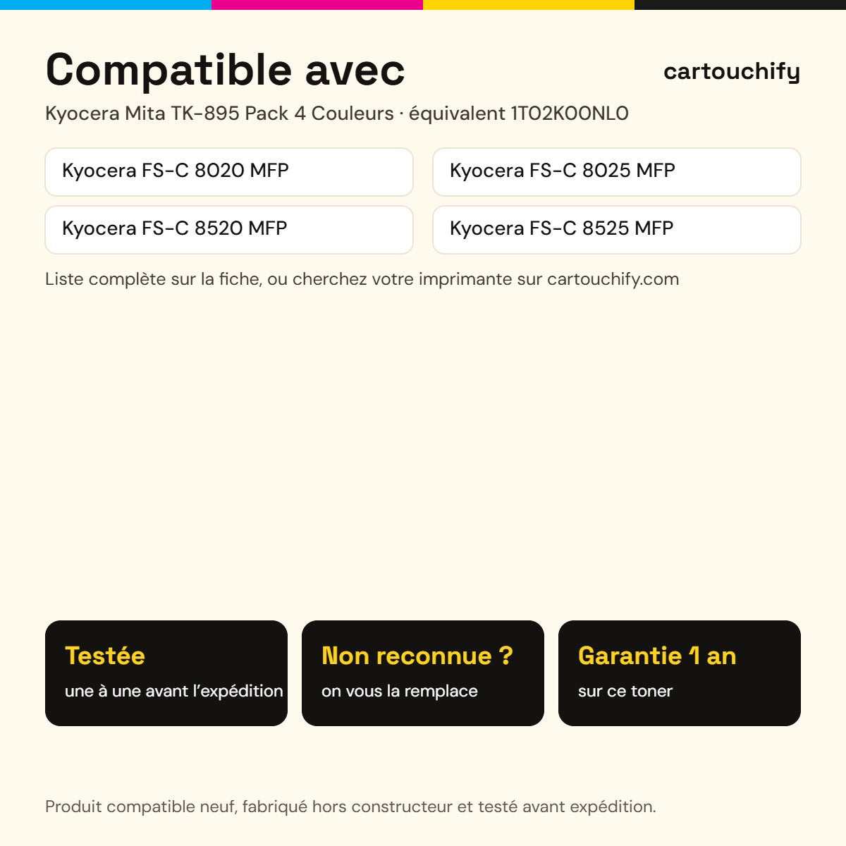 Imprimantes compatibles avec Kyocera Mita TK-895 Toner Pack 4 Couleurs compatible équivalent à 1T02K00NL0, 1T02K0CNL0, 1T02K0BNL0