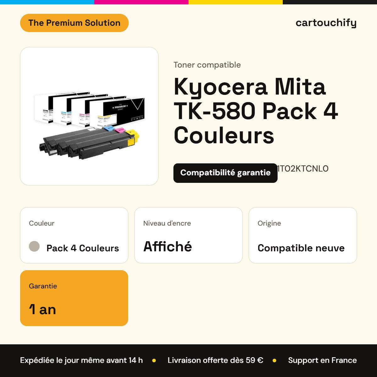 Kyocera Mita TK-580 Toner Pack 4 Couleurs compatible équivalent à 1T02KT0NL0, 1T02KTCNL0, 1T02KTBNL0 : caractéristiques